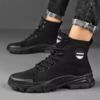 Новые модные осенние и зимние мужские высокие ботинки martin для студентов, трендовые рабочие туфли на мягкой подошве для мальчиков, кроссовки Martin с защитой труда 39 чёрный