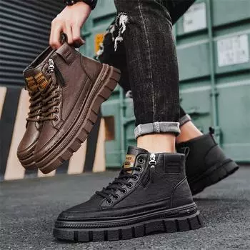 Новые модные осенние и зимние мужские высокие ботинки martin для студентов, трендовые рабочие туфли на мягкой подошве для мальчиков, кроссовки Martin с защитой труда 39 чёрный
