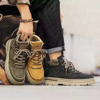 Новые модные осенние и зимние мужские высокие ботинки martin для студентов, трендовые рабочие туфли на мягкой подошве для мальчиков, кроссовки Martin с защитой труда 39 чёрный