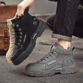 Новые модные осенние и зимние мужские высокие ботинки martin для студентов, трендовые рабочие туфли на мягкой подошве для мальчиков, кроссовки Martin с защитой труда 39 чёрный