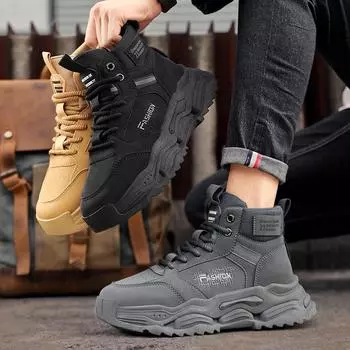 Новые модные осенние и зимние мужские высокие ботинки martin для студентов, трендовые рабочие туфли на мягкой подошве для мальчиков, кроссовки Martin с защитой труда 39 чёрный