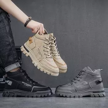 Новые модные осенние и зимние мужские высокие ботинки martin для студентов, трендовые рабочие туфли на мягкой подошве для мальчиков, кроссовки Martin с защитой труда 39 чёрный