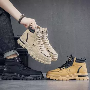 Новые модные осенние и зимние мужские высокие ботинки martin для студентов, трендовые рабочие туфли на мягкой подошве для мальчиков, кроссовки Martin с защитой труда 39 чёрный