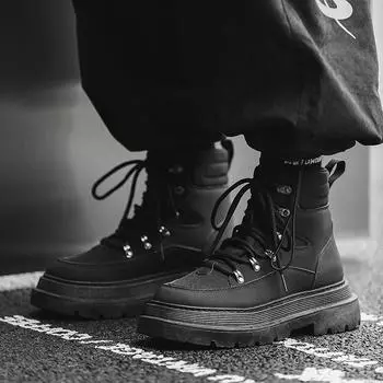 Новые модные осенние и зимние мужские высокие ботинки martin для студентов, трендовые рабочие туфли на мягкой подошве для мальчиков, кроссовки Martin с защитой труда 39 чёрный