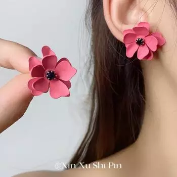 Новые модные персонализированные универсальные геометрические серьги с красным цветком, ювелирные изделия