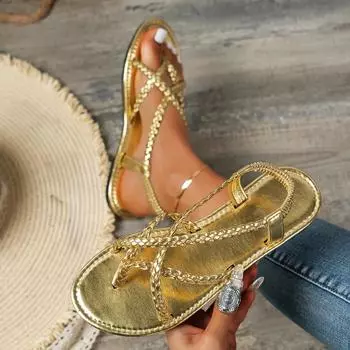 Новые модные плетеные сандалии с круглым носком и мелким носком, летние элегантные повседневные туфли на плоской подошве, НЕТ:Е2240 36