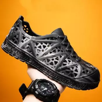 Новые модные пляжные сандалии на толстой подошве, камуфляжные тапочки 40-45 40 чёрный