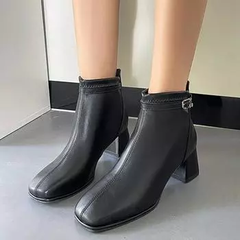 Новые модные популярные универсальные удобные квадратные носки на толстом каблуке с молнией сзади женские сапоги модные сапоги Zapatos 35