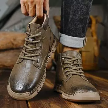 Новые модные повседневные ботинки на шнуровке, удобные, высокие, классические, мягкие, нескользящие, плюшевые, теплые, короткие ботинки на осень/зиму 38 чёрный