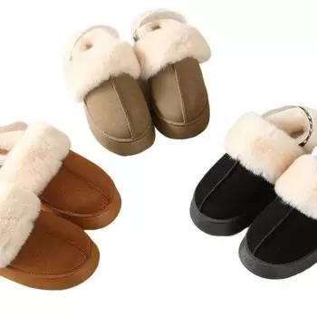 Новые модные повседневные домашние женские тапочки на толстой подошве, зимние хиты продаж, замшевые меховые теплые удобные зимние ботинки с открытой пяткой 36 коричневый
