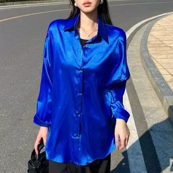 Новые модные повседневные рубашки с длинным рукавом для женщин, однотонные однобортные женские офисные топы больших размеров, блузки для женщин, простая свободная рубашка с солнцезащитным кремом 26226 S красный