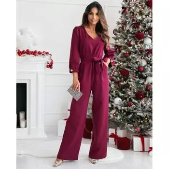 Новые модные повседневные свободные комбинезоны с длинным рукавом, женские элегантные прямые облегающие комбинезоны с высокой талией, однотонные офисные женские наряды 26059 S чёрный