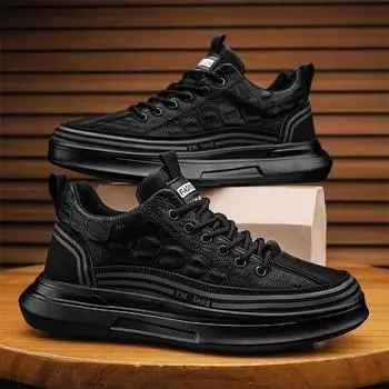 Новые модные повседневные туфли с крокодиловым узором, кроссовки на платформе и шнуровке, модные черные мужские туфли 39