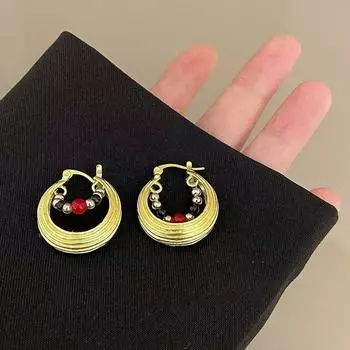 Новые модные преувеличенные геометрические металлические серьги с бисером, персонализированные вечерние серьги, женские украшения