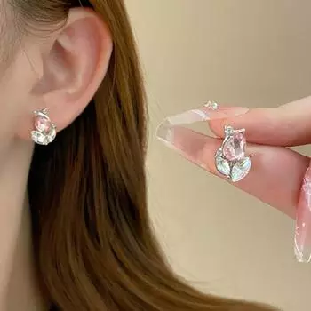 Новые модные простые серьги-джокеры с розовым цирконием и тюльпаном, женские серьги