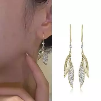 Новые модные простые универсальные серьги-крючки с бриллиантами в виде листьев и воды