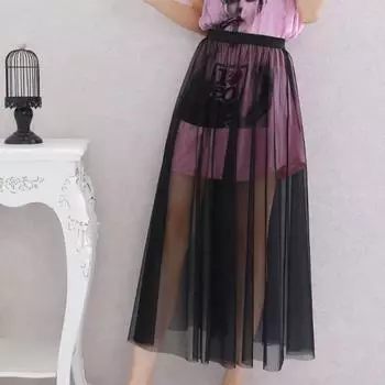 Новые модные прозрачные сетчатые юбки, сексуальные однотонные юбки с высокой талией, модные черные женские юбки One Size чёрный