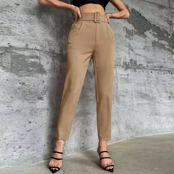 Новые модные прямые повседневные брюки женские облегающие с высокой талией однотонные элегантные брюки-карандаш женские осенние простые офисные женские укороченные брюки 25188 S хаки