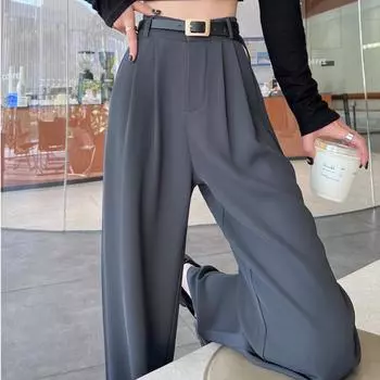 Новые модные прямые узкие однотонные брюки для женщин с высокой талией повседневные свободные широкие брюки женские элегантные карманы простые женские брюки с поясом 25894 XS белый