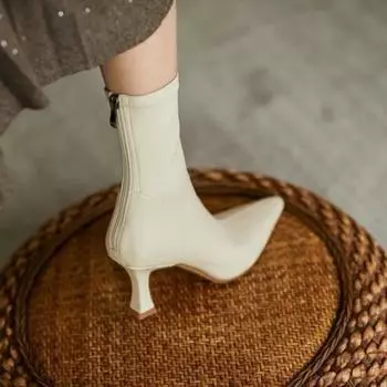 Новые модные рабочие универсальные туфли с острым носком на тонком каблуке однотонные женские ботинки с застежкой-молнией сзади модные формальные ботинки 35