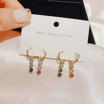 Новые модные радужные красочные кубические циркониевые серьги-кольца, комплект из 4 предметов, ювелирные изделия для женщин, подарки на вечеринку