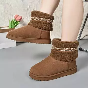 Новые модные разноцветные полосатые мягкие зимние ботинки женские зимние теплые ботинки с круглым носком меховые кашемировые ботильоны на толстой подошве 37 коричневый