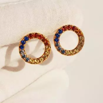 Новые модные разноцветные серьги-гвоздики с радужным кругом из циркония, женские изысканные маленькие круглые серьги из серебра 925 пробы, игла 856