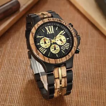 Новые модные ретро деревянные часы Европа и США популярный стиль многофункциональные мужские кварцевые часы