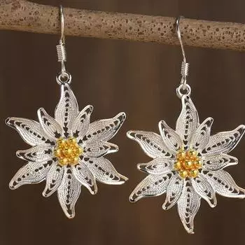 Новые модные ретро серебряные серьги-подвески с цветком для женских фестивалей и изысканных подарков серебряный