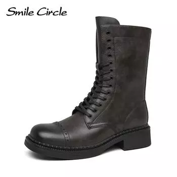 Новые модные рыцарские сапоги, ботинки martin, женские кожаные винтажные потертые высокие сапоги, женские ковбойские сапоги в западном стиле 36 чёрный