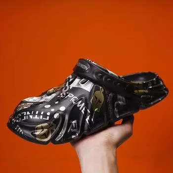 Новые модные сандалии, мужские сабо, тапочки, пляжные сандалии с мягкой подошвой, мужские сабо, сабо, дышащие дышащие сандалии с цветным принтом, Zapatillas Hombre 40-41