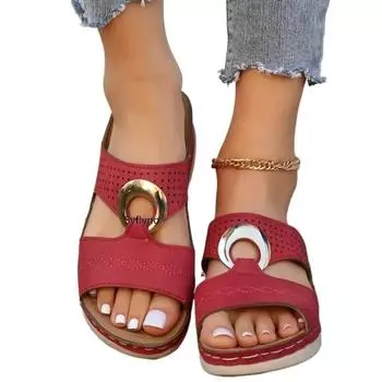 Новые модные сандалии женские пляжные тапочки на каблуке с уклоном полая подошва повседневные тапочки ретро тапочки размер 35-44 6 цветов 35 темно-зеленого