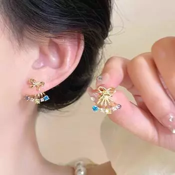 Новые модные серьги-джокеры с цветными бриллиантами и бантом для женщин