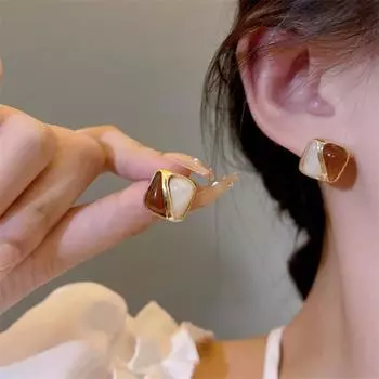 Новые модные серьги-гвоздики из эмалевой смолы с геометрическими блоками, милые элегантные женские серьги с темпераментом коричневый