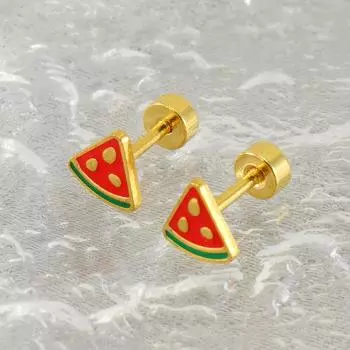 Новые модные серьги-гвоздики из нержавеющей стали с фруктами и арбузом, простые и универсальные серьги из титановой стали для женщин золотой