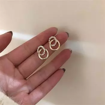 Новые модные серьги-гвоздики со стразами в форме кругов Joker Sweet Elegant Temperament Women Earrings