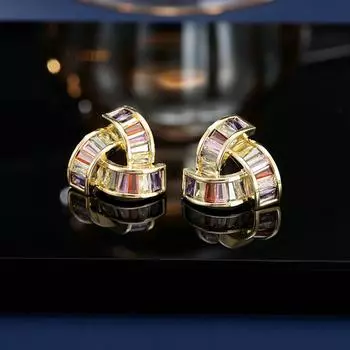 Новые модные серьги-иглы из серебра 925 пробы с треугольными кристаллами циркония, изысканные, супер яркие, темпераментные, простые, универсальные украшения для ушей золотой