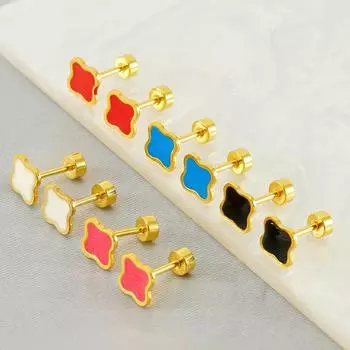 Новые модные серьги из нержавеющей стали с четырьмя листочками клевера, простые дикие серьги из титановой стали, женские серьги розовый