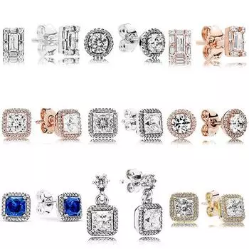 Новые модные серьги из стерлингового серебра 925 пробы, классические классические вневременные элегантные светящиеся серьги с кристаллами для женщин, ювелирные изделия в подарок белый