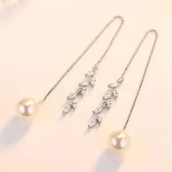 Новые модные серьги из стерлингового серебра 925 пробы для женщин, аксессуары для вечеринок, очаровательные серьги-капли с цирконием в форме листа для девочек, женские серьги-капли с кисточками