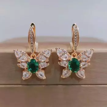 Новые модные серьги-капли с цирконием и бабочкой для женщин, модные серьги золотого цвета, ювелирные изделия, аксессуары для вечеринок синий