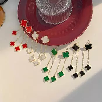 Новые модные серьги-клеверы с четырьмя листьями и высоким уровнем цепей, нежные длинные классические серьги с цветами, милые женские серьги