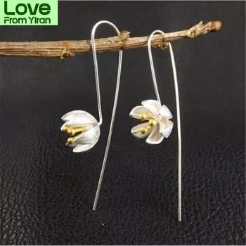 Новые модные серьги-крючки из стерлингового серебра 925 пробы с цветочным темпераментом E121