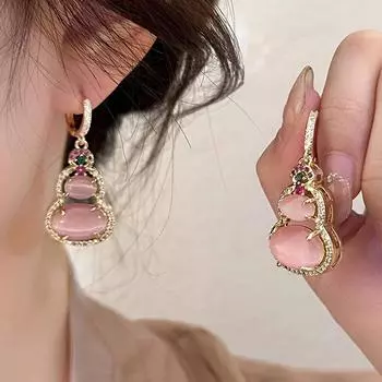 Новые модные серьги-подвески с розовым опалом и тыквой, женские украшения