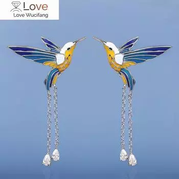 Новые модные серьги-подвески в виде птиц, цветные эпоксидные кисточки, длинные серьги, эмалированные серьги ручной работы для женщин 5.4*5.3cm