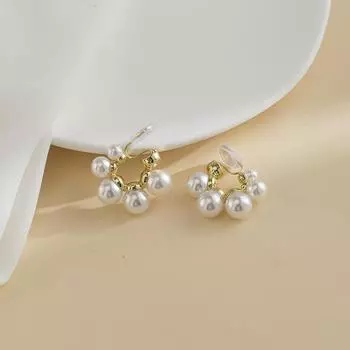 Новые модные серьги с геометрическим жемчугом, роскошные серьги с французским темпераментом, женские зажимы для ушей