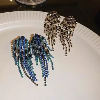 Новые модные серьги с кисточками в Европе и Америке, синие, черные, с кристаллами для женщин, темпераментные модные букле со стразами