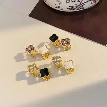 Новые модные серьги высокого класса с чувством простоты, застежка из нежного циркония, до и после двух ношений, простые женские серьги с четырехлистным клевером