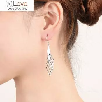 Новые модные серебряные серьги-гвоздики с полым ромбом и мозаикой из кубического циркония для женщин с длинной кисточкой, подарок на ювелирные изделия