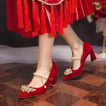 Новые модные сексуальные элегантные банкетные замшевые свадебные туфли для невесты с металлическим декоративным острым носком на толстом каблуке с вышивкой на высоком каблуке 35